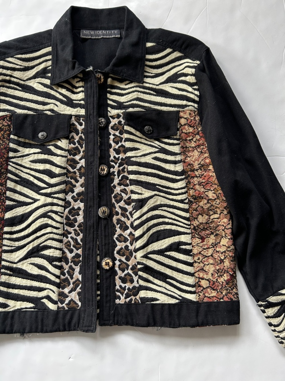 Vintage Black Zebra & Leopard Patchwork Jean Jacket S